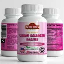 Load image into Gallery viewer, NATURE DOSES Vegan Collagen Booster supplement -Supports Skin, Hair, and Nail Health - Vegan Collagen Builder with Silica, Biotin, Super Berry Amla, Vitamin C and Resveratrol - 60 Protein Capsules