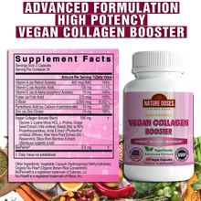 Load image into Gallery viewer, NATURE DOSES Vegan Collagen Booster supplement -Supports Skin, Hair, and Nail Health - Vegan Collagen Builder with Silica, Biotin, Super Berry Amla, Vitamin C and Resveratrol - 60 Protein Capsules