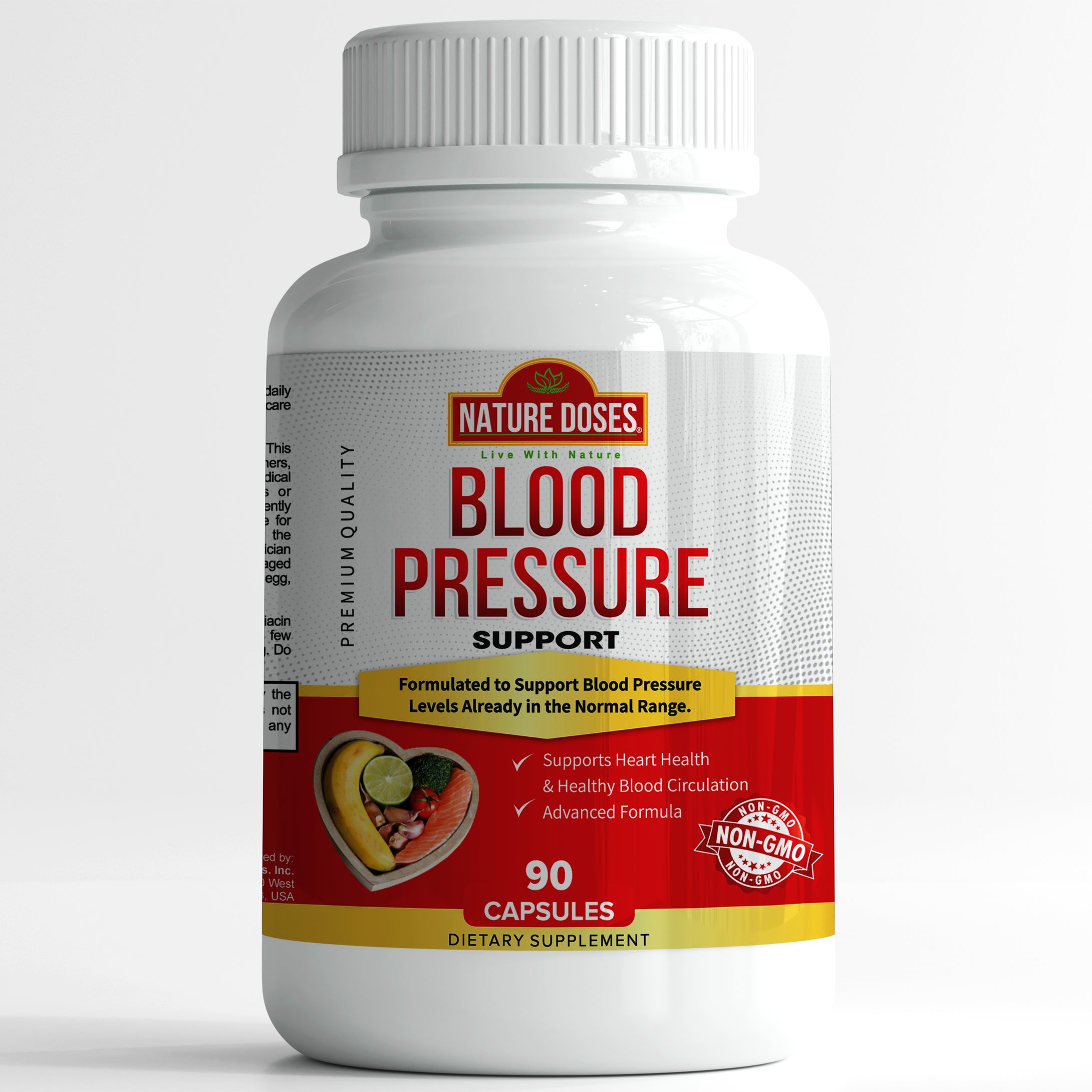 Premium Quality Blood Pressure Support Supplement by Nature Doses with Garlic, Hawthorn & Hibiscus - Supports Cardiovascular & Heart Health - 90 Caps